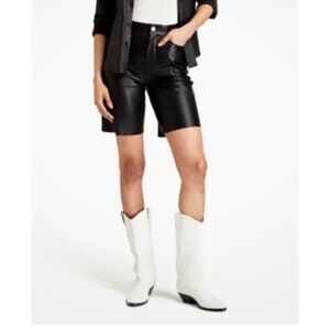NWT FRAME high waisted black lamb leather short bermudas size 26